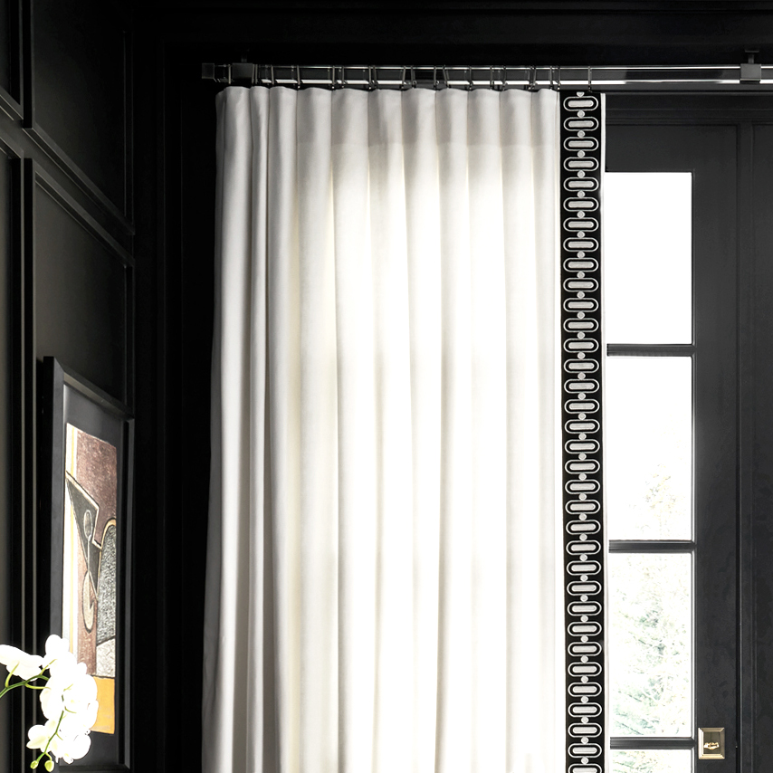 Brimar Tape Trim on Drapery with Acrylic Hardware
