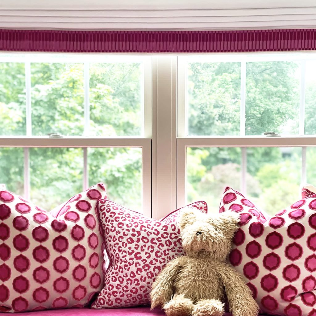 Brimar Pink Velvet Trim on Roman Shade