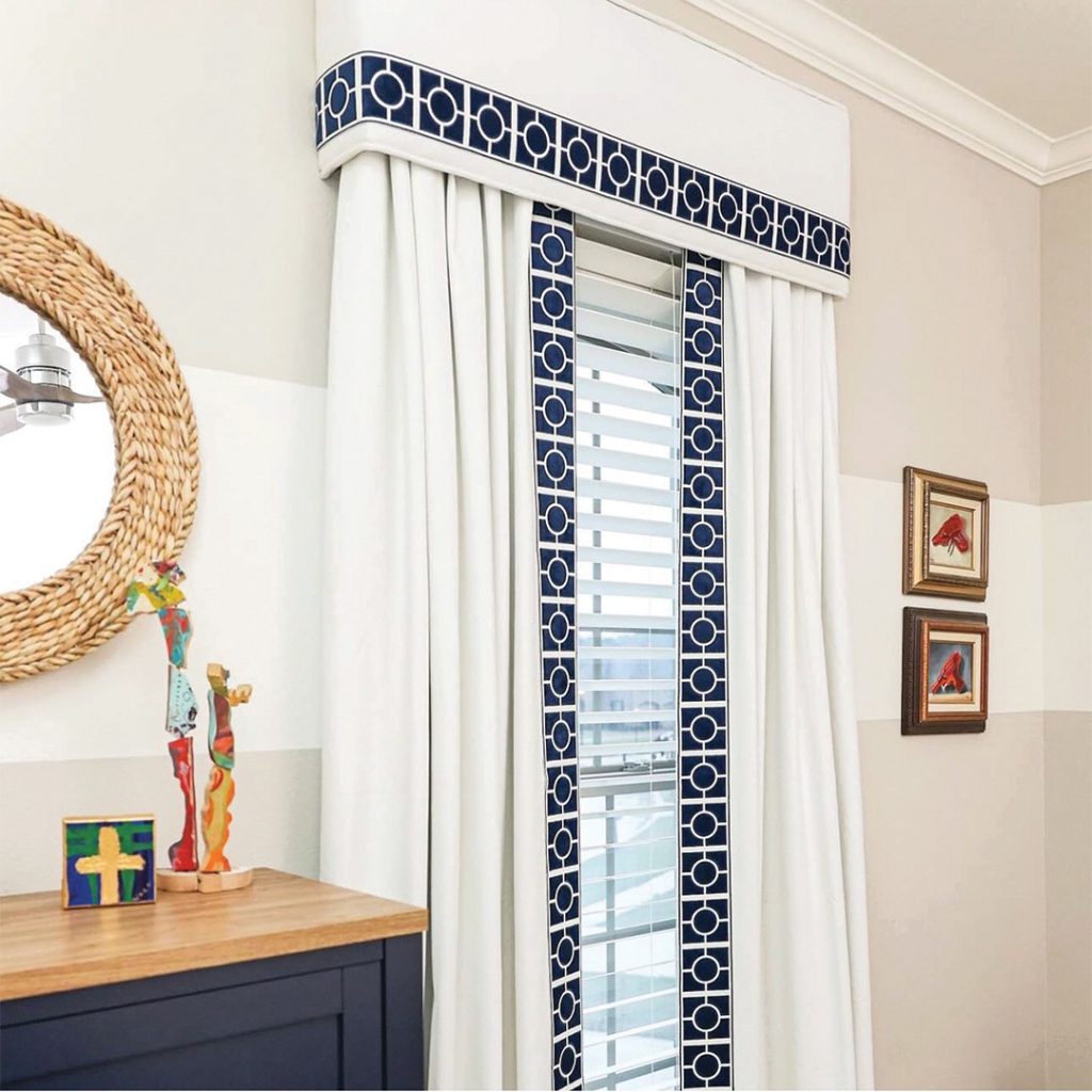 Brimar Quadrate Tape Trim on Curtain and Cornice