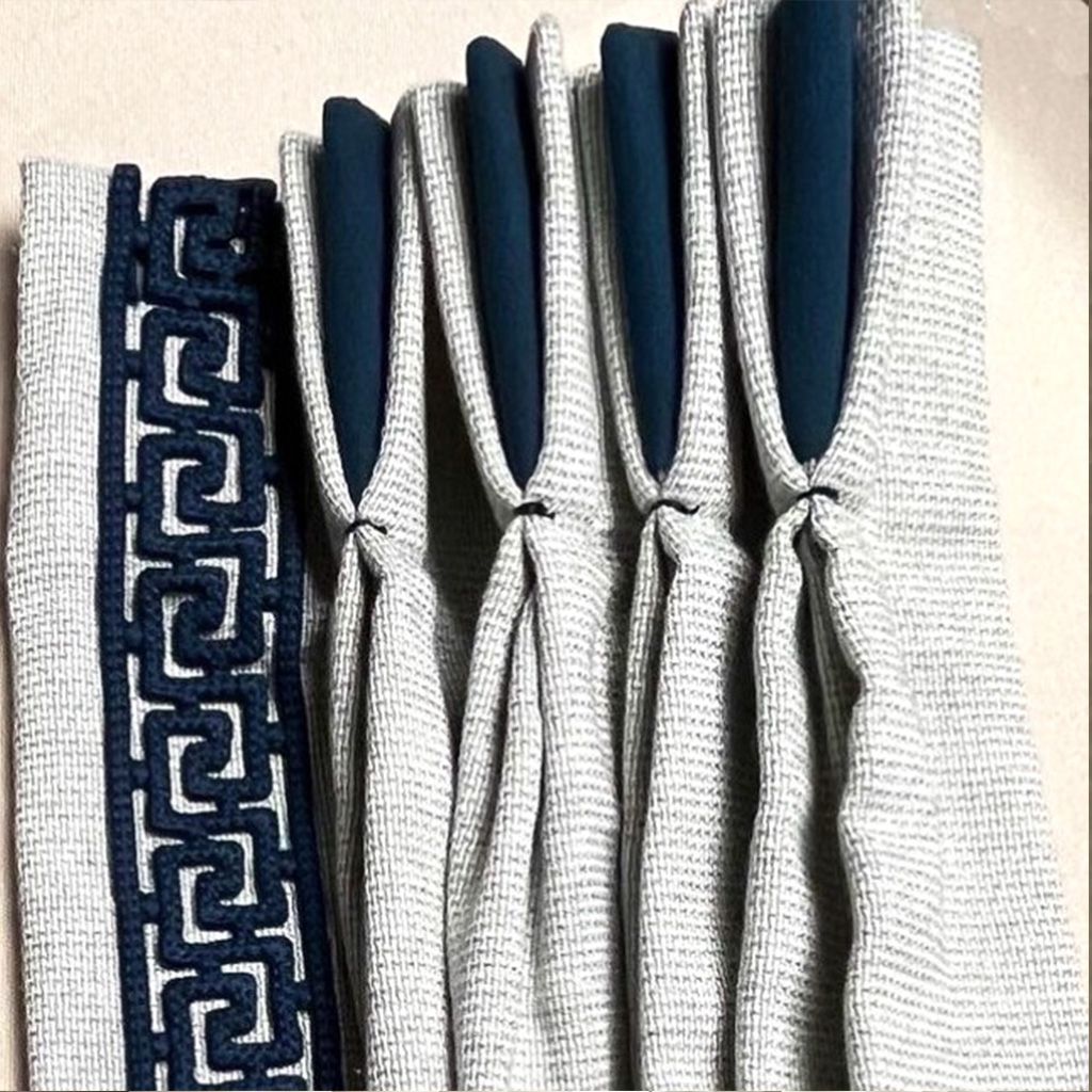 Brimar Greek Key Open Trim on Pleated Drapery