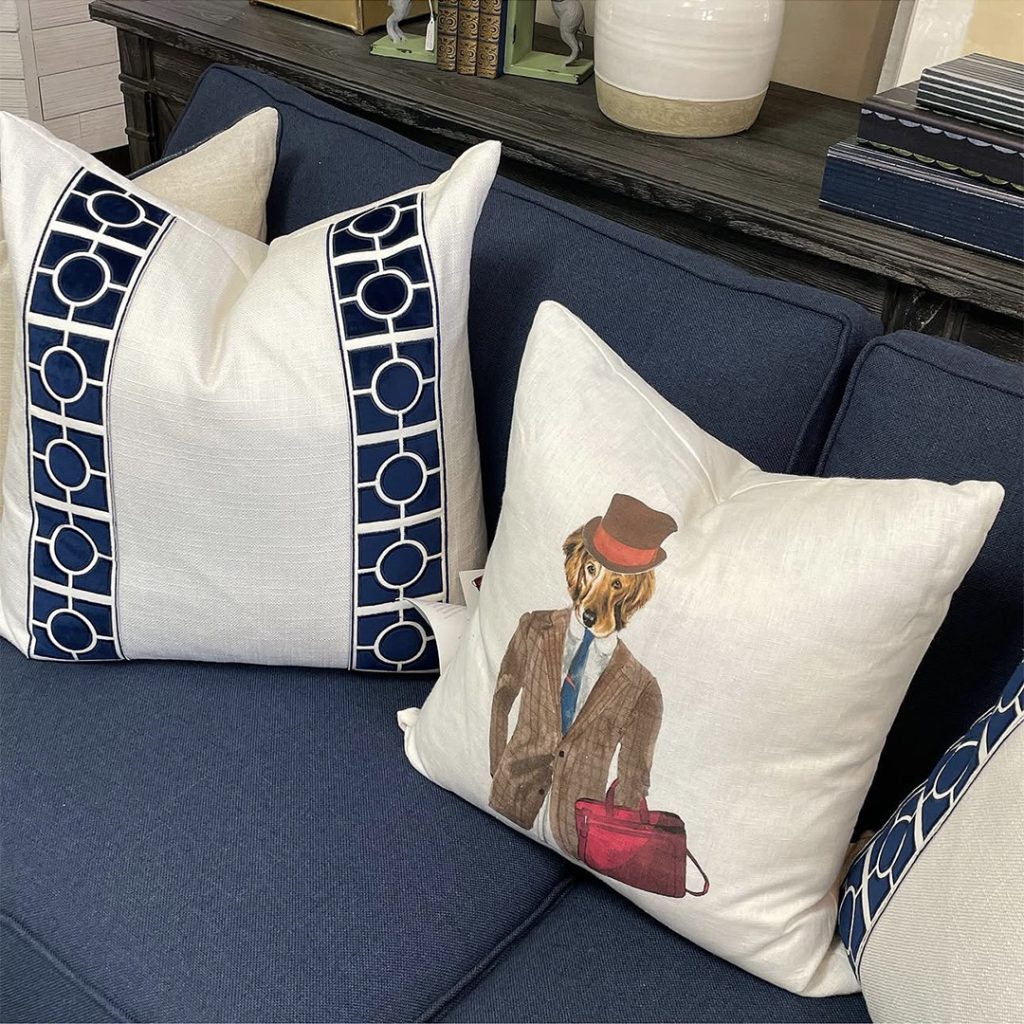 Brimar Quadrate Tape Trim on Pillow with Dog